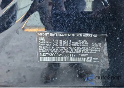 2021 BMW X3 Sdrive30I z USA, uszkodzony, nr VIN 5UXTY3C02M9E85117